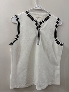 Tory Burch - Tory Sport White Sleeveless Polo Tank with navy Trim -  large